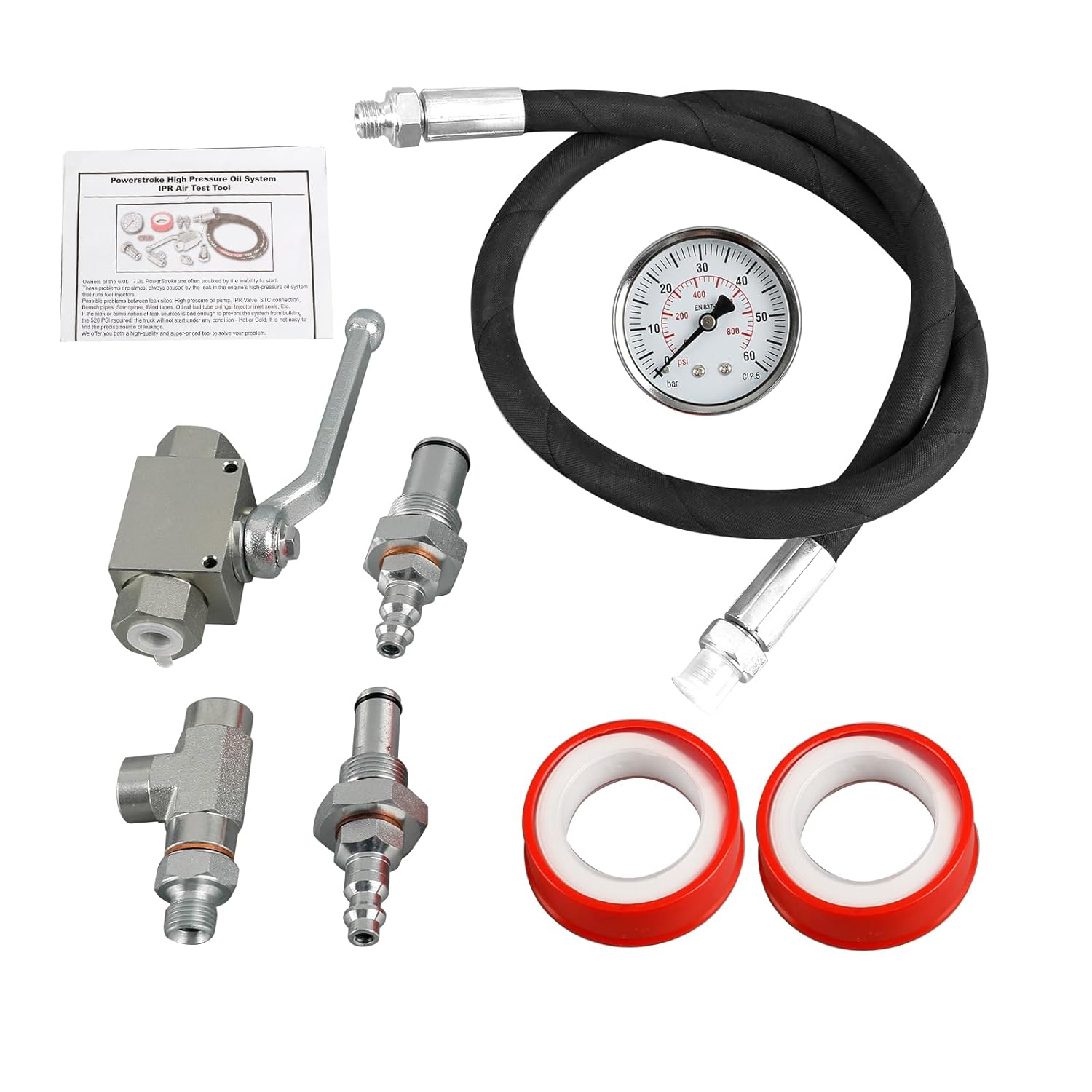 6.0L-7.3L High Pressure Oil System IPR Air Test Tool Compatible with Powerstroke Diesel 1994-2007 with Valve Air Test Fitting, Gauge Air Meter