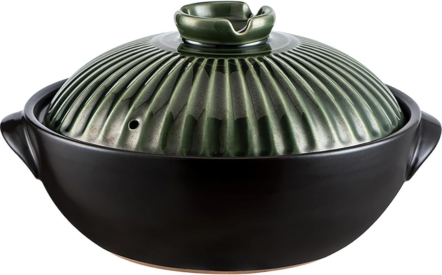 Japanese Donabe Ceramic Hot Pot Retro Heat Resistant Shallow Dutch Oven,Non-Stick Cookware Pot with Lid and Dual Handle for Cooking,Soup, Rice, Stew, Casserole, Noodle,Vintage Green,11in