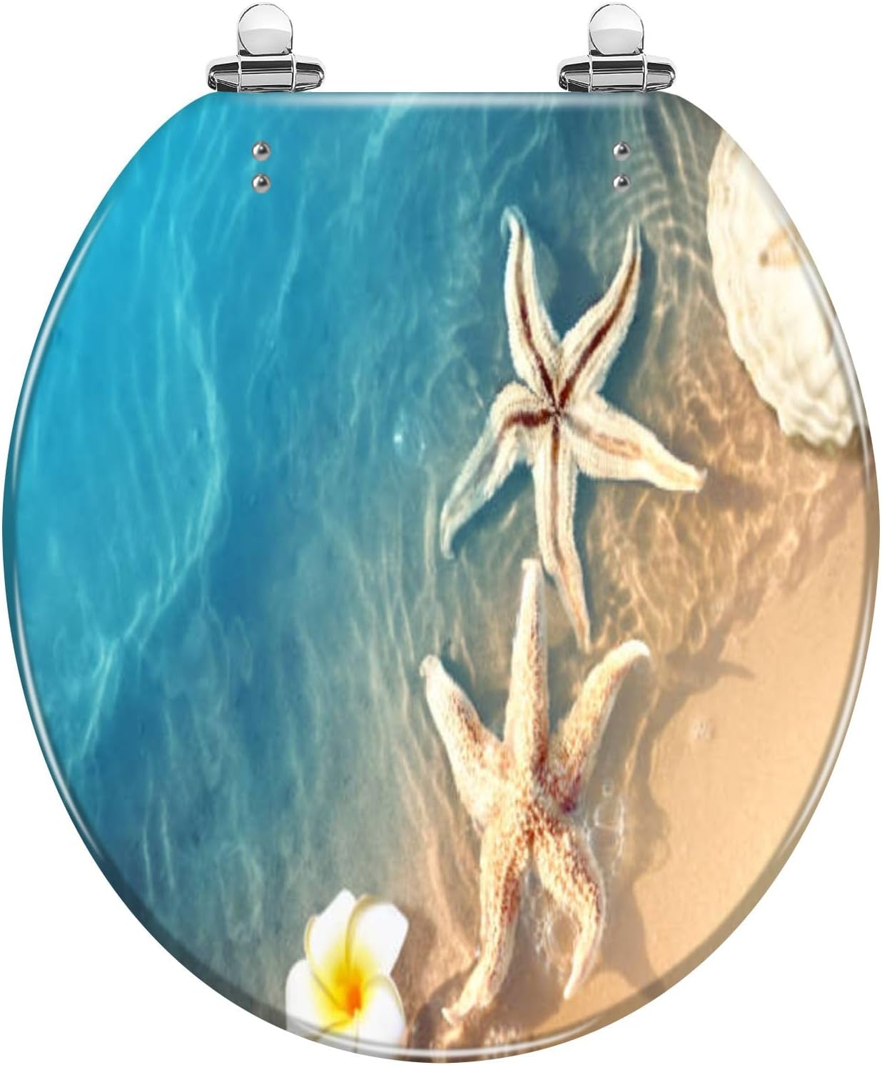 Round Toilet Seat Seashell sea water Summer Summer time Resin Toilet Seat Slow Quiet Close with Quick-Release Hinges Toilet Seat with Cover Easy to Clean Install