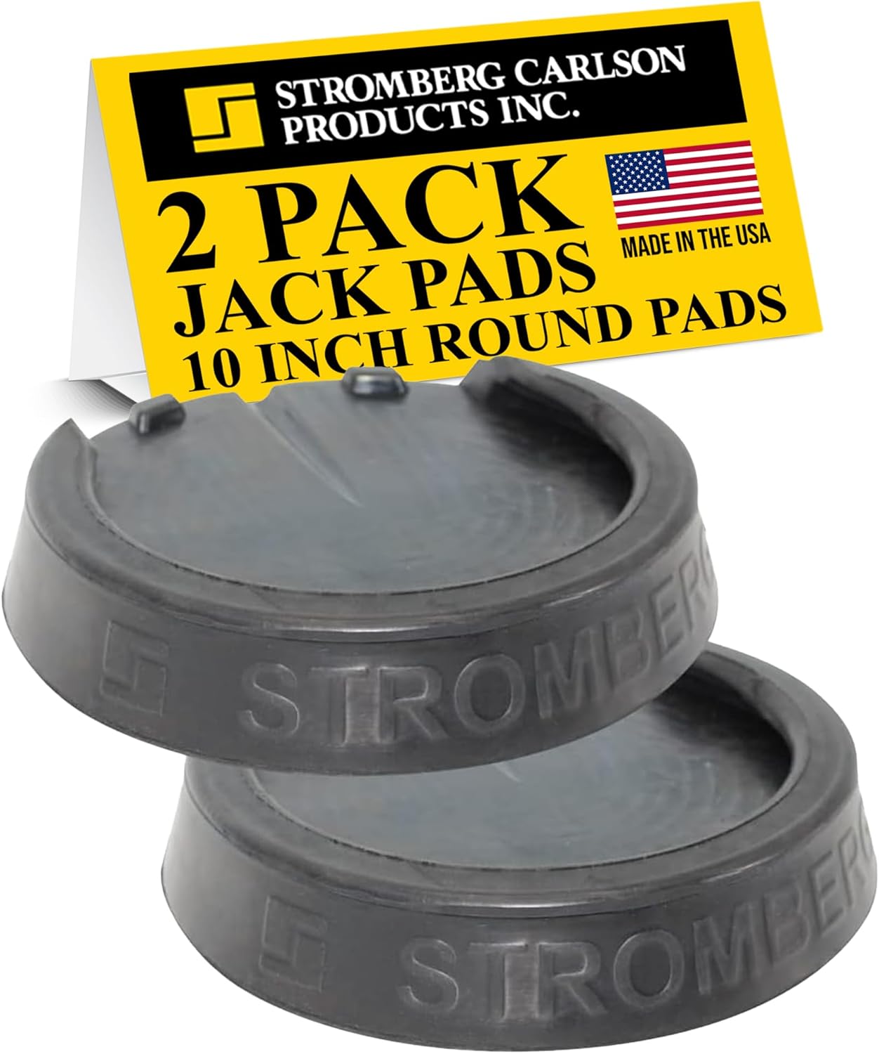 Stromberg Carlson RV Leveling Jack Pads - Durable Rubber Blocks for Leveling, Anti-Slip Jack Pads for RVs and Campers, Protects Against Rust Stains, Snap Pad Design, 10 Inch Round Foot Pads, 2 Pack