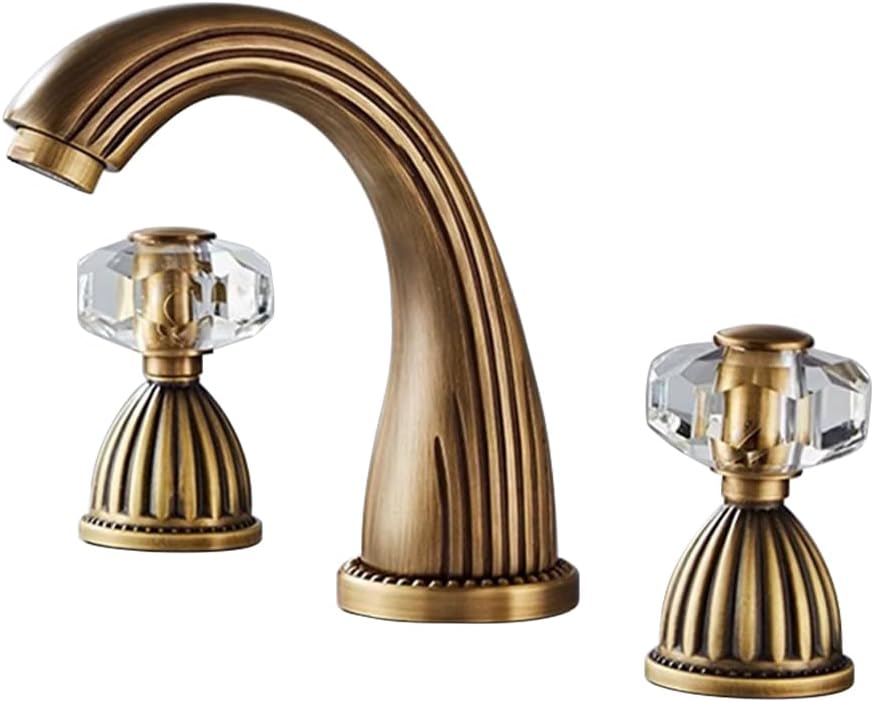 YZZY Widespread Bathroom Sink Faucet 3-Hole Deck Mount Vanity Sink Faucet 2 Handle Modern Bathroom Faucets (Gold, Lever Handle)