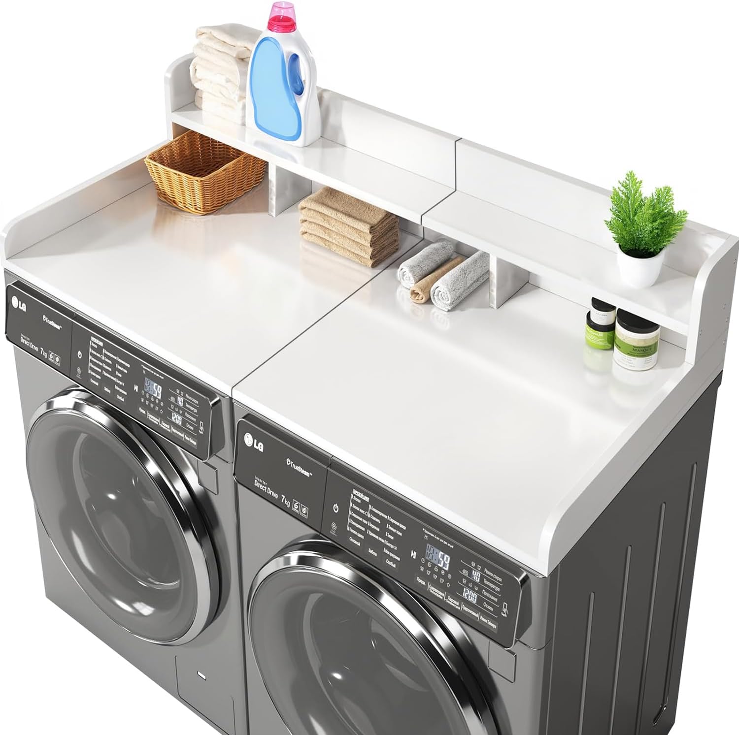 Washer Dryer Countertop, 2-Tier Laundry Countertop with Edge Rails, 54