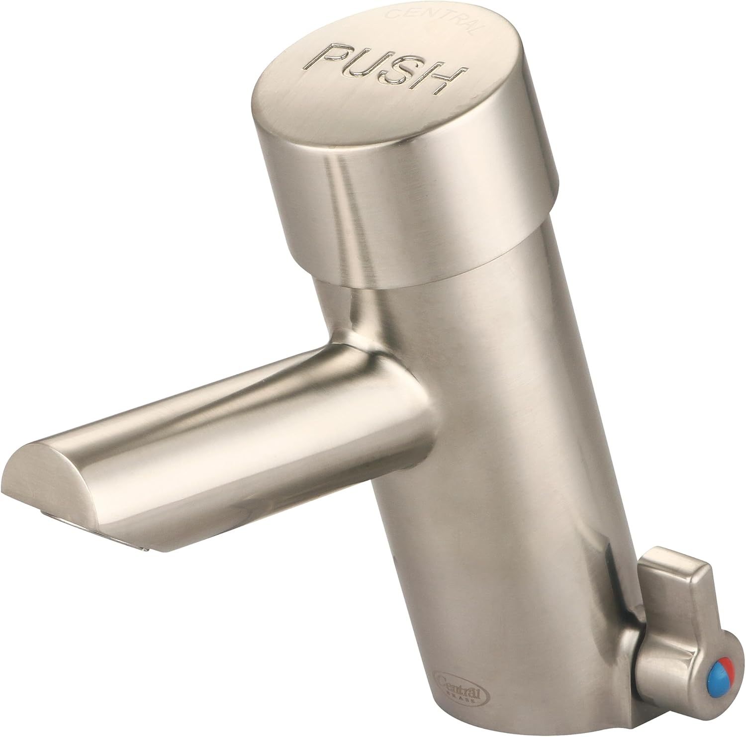 Central Brass 0358-BN Slow-Close Single Handle Basin Metering Faucet w/Optional Deckplate in PVD Brushed Nickel