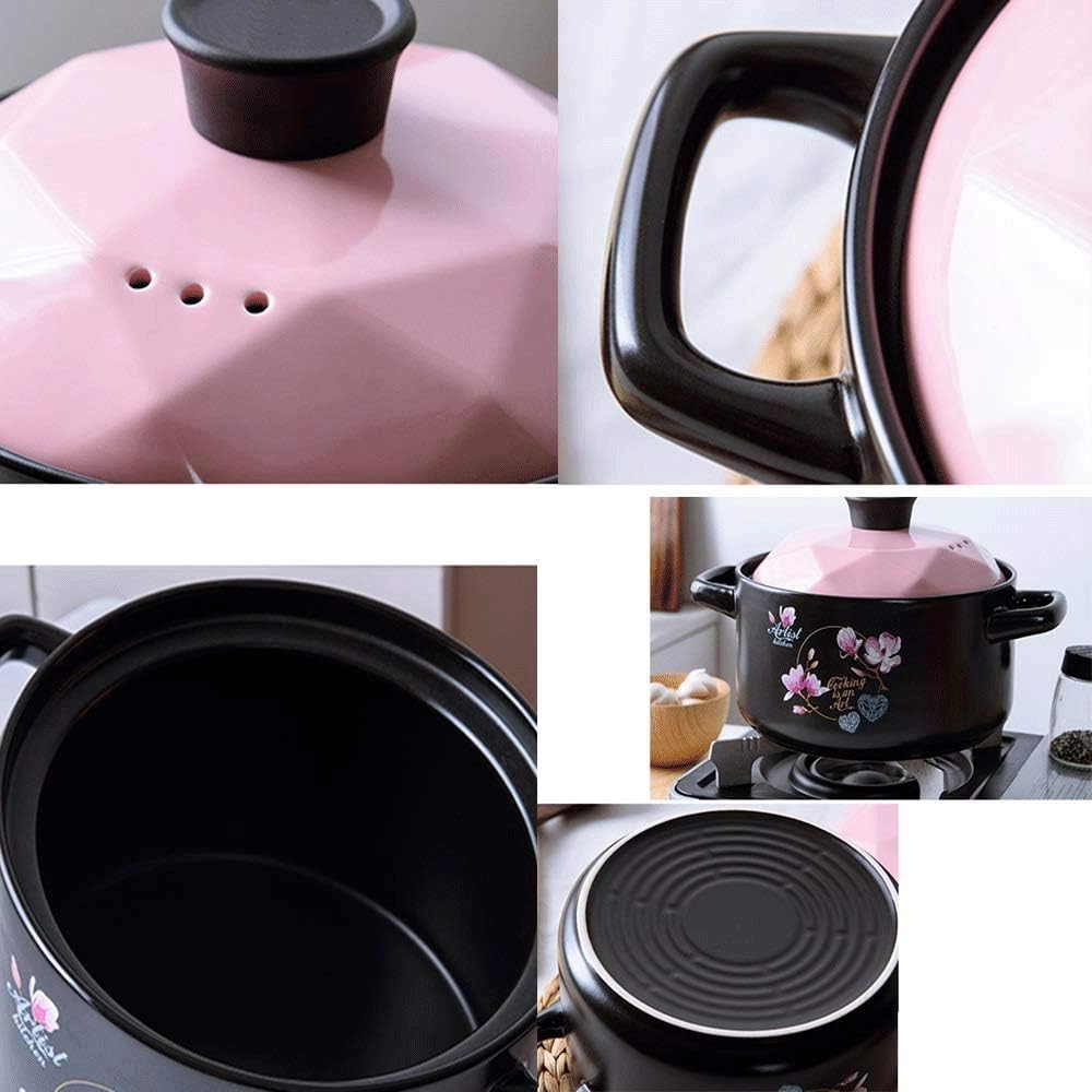 Casserole, High Temperature Resistance Flame Household Casserole/Ceramics Practical Lock Stew Pot/Anti-scalding Large Capacity Pot(5L)