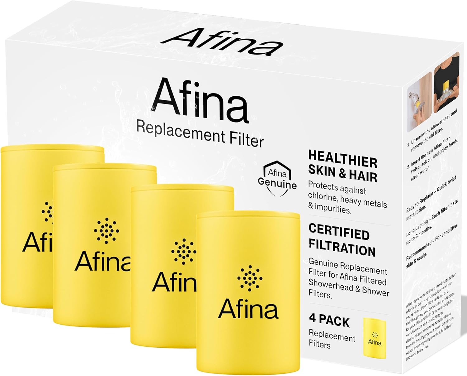 Afina Replacement Filter 4 Pack for Afina Filtered Showerhead & Shower Filter - Reduces Dry Itchy Skin, Dandruff, Eczema, and Dramatically Improves The Condition of Your Skin and Hair