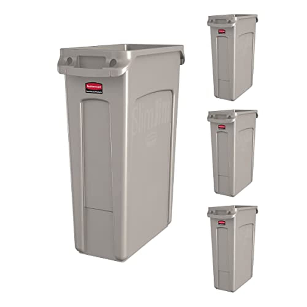 Rubbermaid Commercial Products Slim Jim Trash/Garbage Can with Venting Channels, 23-Gallon, Red, for Kitchen/Office/Workspace, Pack of 4