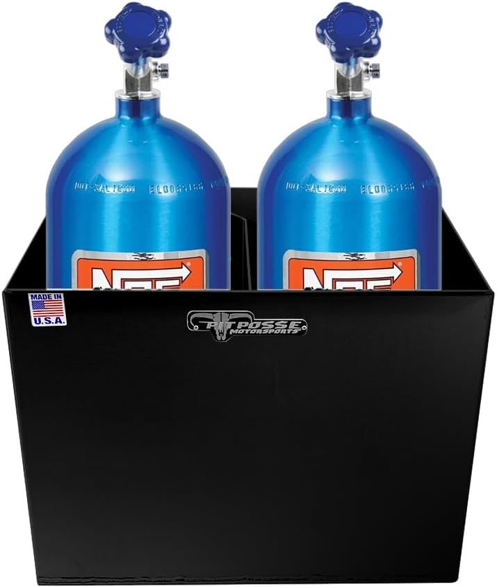 Pit Posse 511BK Nitrous Bottle Nos No2 Rack Holder Aluminum Storage Enclosed Race Trailer Organizer-Made in USA-2 Bay 10-15 Pound Bottles