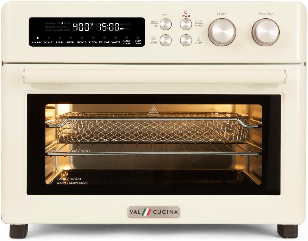 VAL CUCINA Infrared Heating Air Fryer Toaster Oven, Extra Large Countertop Convection Oven 10-in-1 Combo, 6-Slice Toast, Enamel Baking Pan Easy Clean with Recipe Book, Brushed Stainless Steel Finish