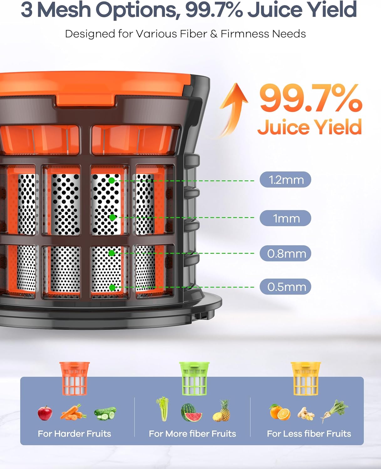 Ganiza Juicer Machines, Cold Press Juicer with Large Feed Chute for Whole Fruits & Vegetables, Slow Masticating juicers with 3 Replace Filters for Batch Juicing, Easy to Clean, BPA Free (Black)