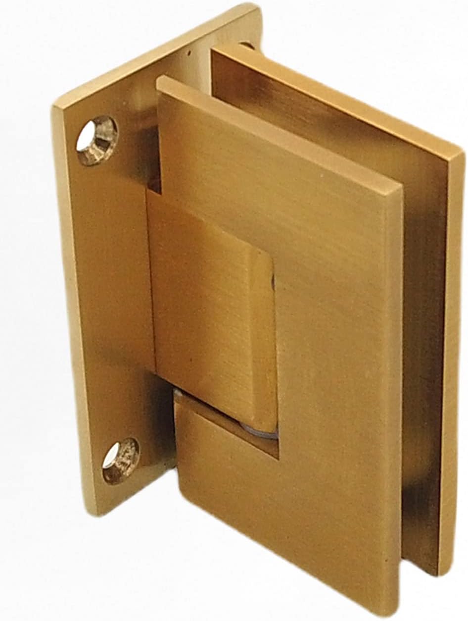 SHS Heavy Duty Wall-to-Glass Frameless Shower Door Full Back Plate Hinge for 3/8''-1/2'' Glass with Replacement Parts for Glass Shower Doors, Solid Brass(Satin Brass)