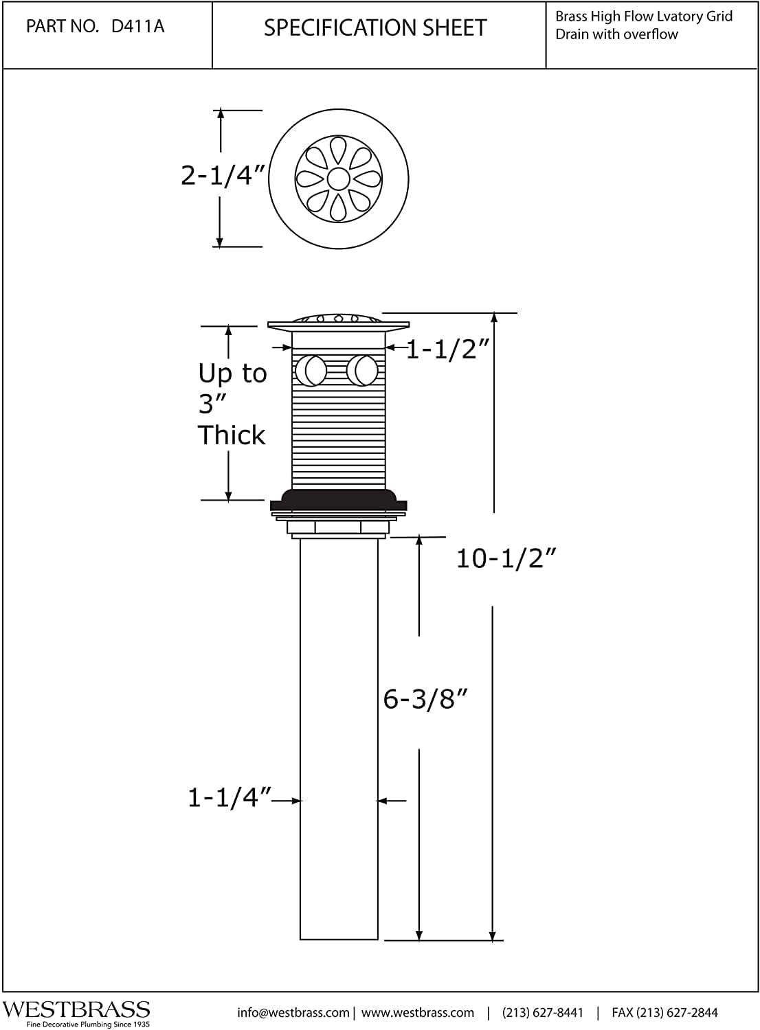 Westbrass D411A-11 Bathroom Sink Assembly with Rapid Draining Crowned Grid with Overflow Holes-Exposed, Antique Copper