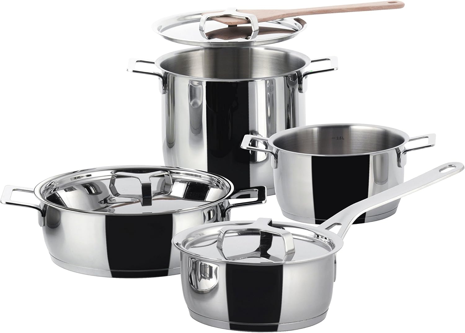 Alessi Pots&Pans AJM100S7 - Design Pots and Pans Set with Magnetic Bottom, Stainless Steel, 7 pcs