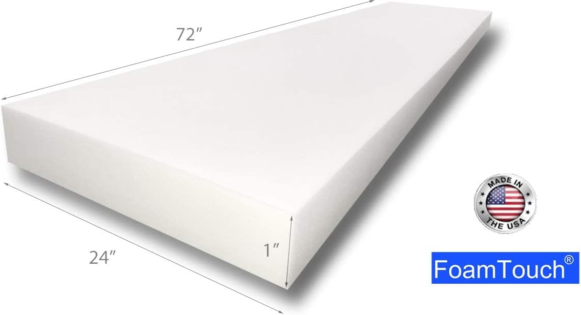 FoamTouch Upholstery Cushion High Density Standard(Seat Replacement, Sheet, Foam Padding), 6'' L x 24'' W x 72'' H, 1 Count (Pack of 1)