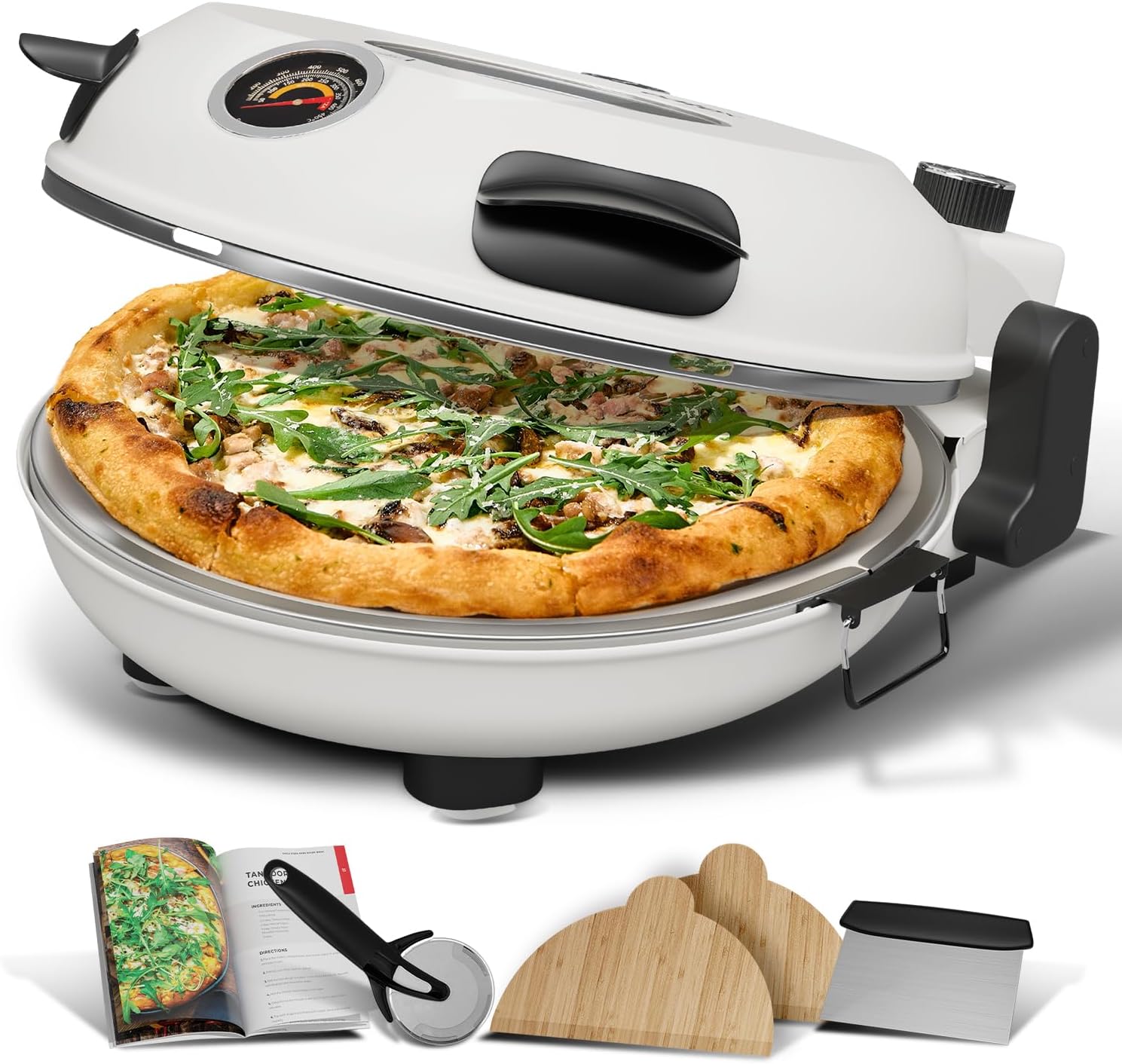 Eatex Electric Pizza Oven Indoor, 12 Inch Countertop Pizza Oven, Portable Stone Pizza Oven, Heats up to 790°F for Crispy Crust, Pizza Maker Machine for Home – Cream