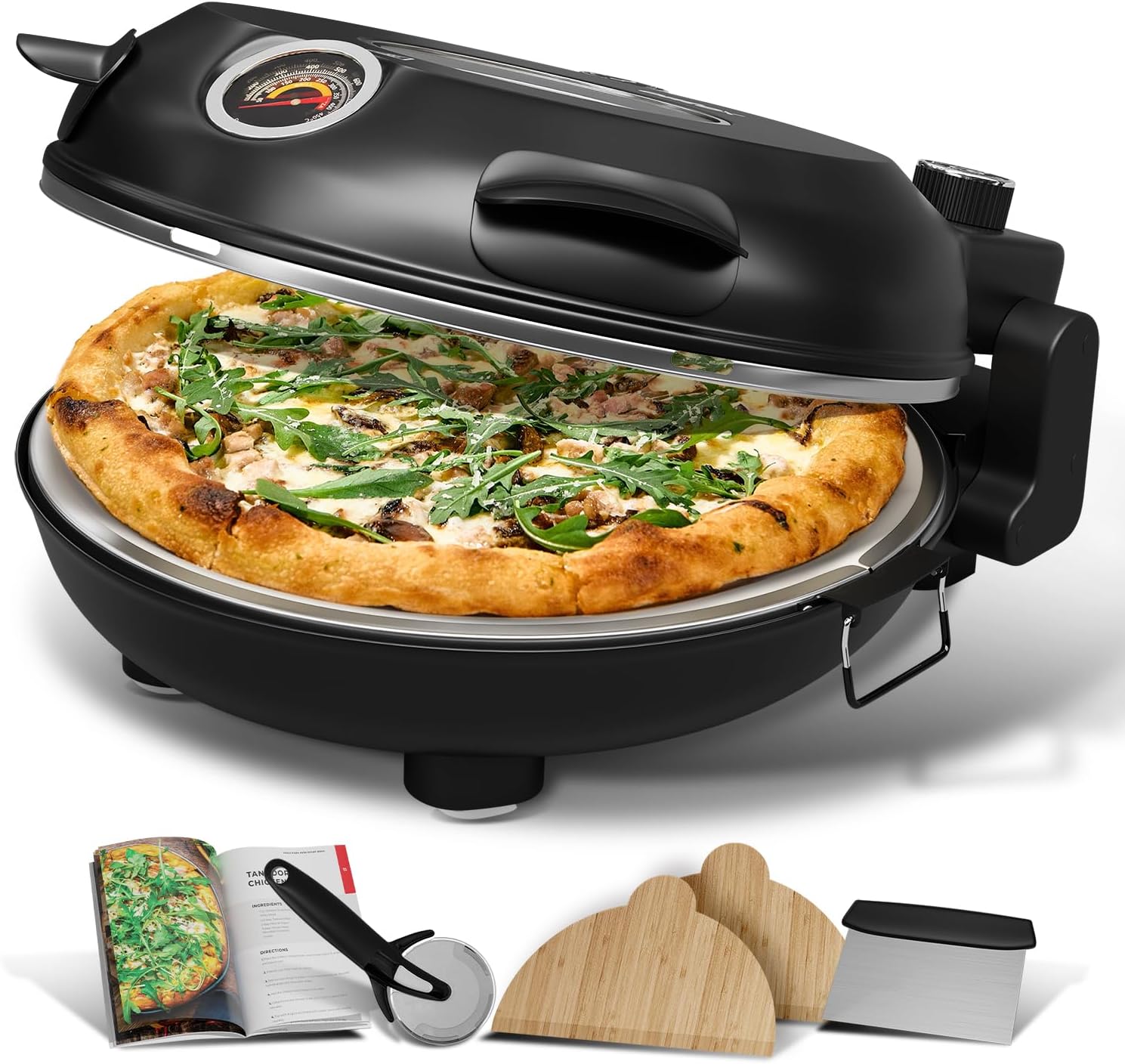 Eatex Electric Pizza Oven Indoor, 12 Inch Countertop Pizza Oven, Portable Stone Pizza Oven, Heats up to 790°F for Crispy Crust, Pizza Maker Machine for Home – Cream