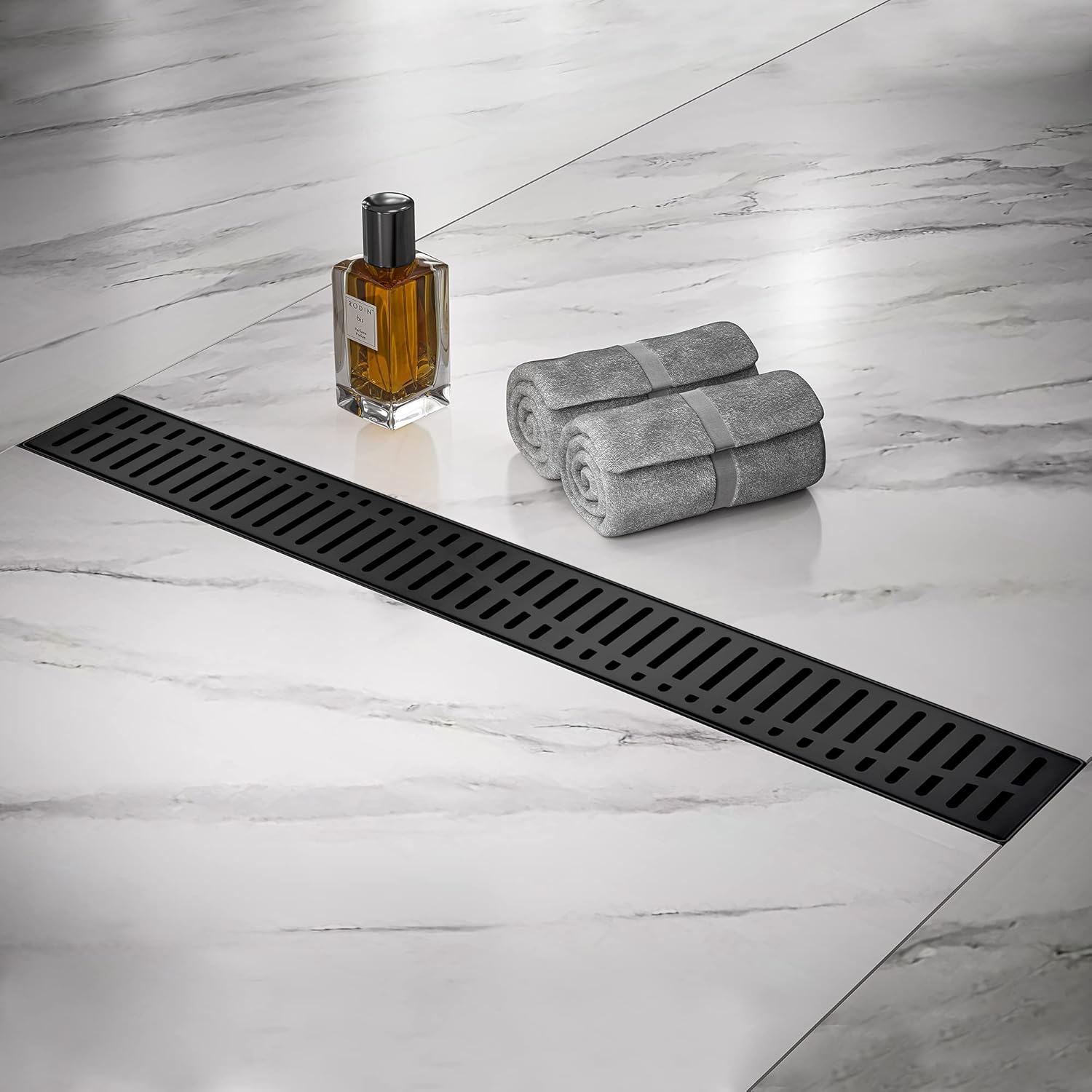 Linear Shower Drain 36 Inch Rectangular, Professional Black 304 Stainless Steel Shower Drain, 51L/Min Fast Drainage Floor Linear Drain, US Standard CUPC Certified, Matte Black, SD-105-36B