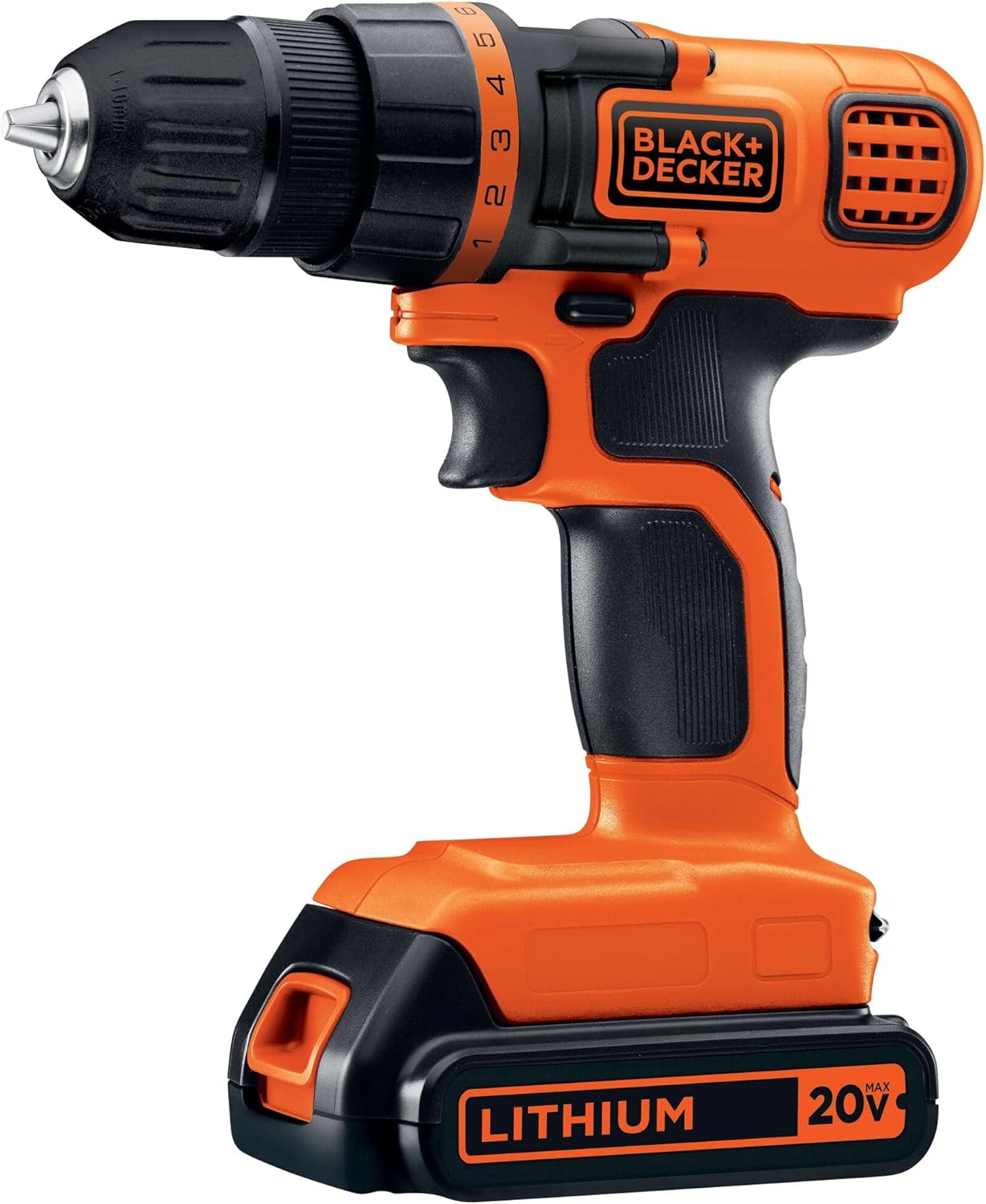 BLACK+DECKER 20V MAX Cordless Drill and Driver, 3/8 Inch, With LED Work Light, Battery and Charger Included (LDX120C)