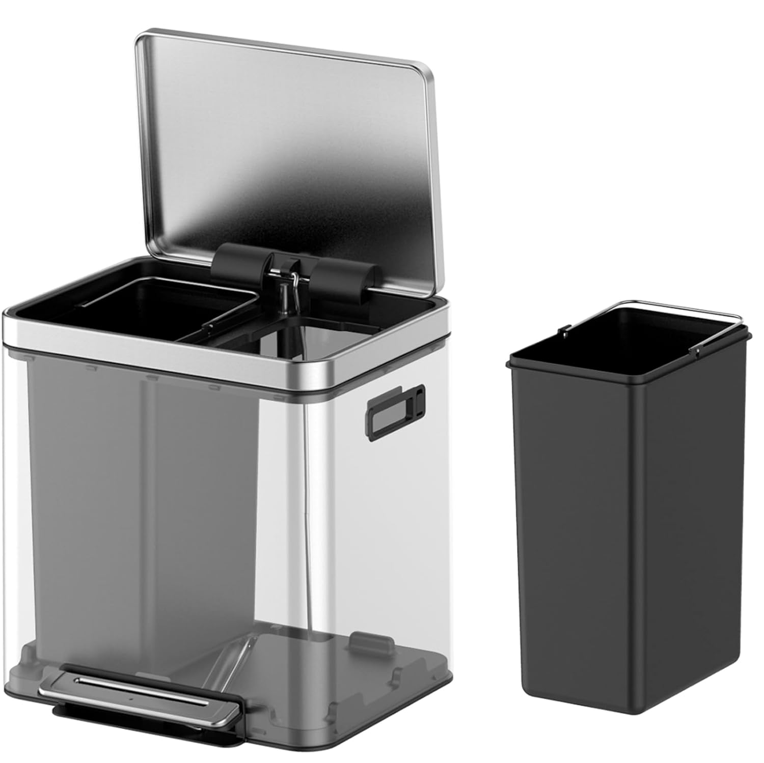 40L/10.6 Gallon Dual Trash Can - Stainless Steel Garbage CanWith Double Inner Bucket & Step Foot Pedal, Easy to Clean for Kitchen, Home, Office