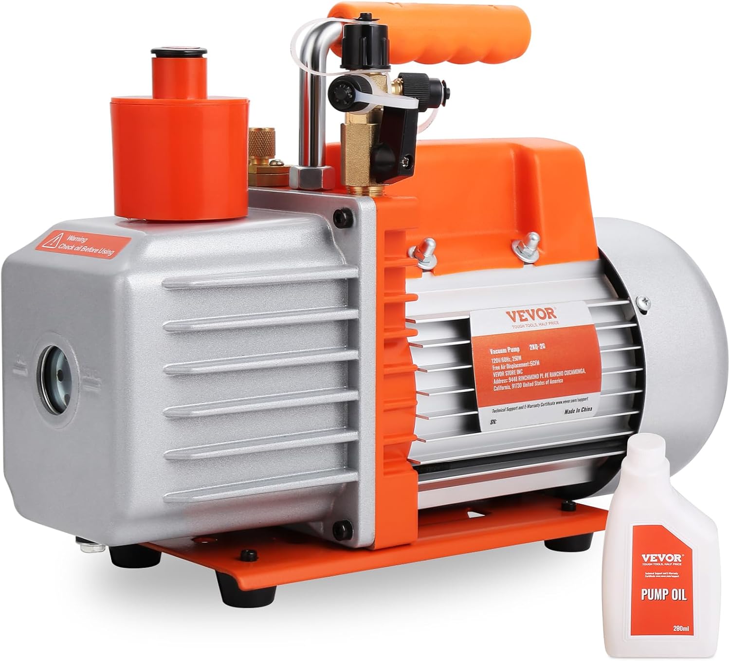 VEVOR 2 Stage Rotary Vane Vacuum Pump, 5 CFM, 120V Air Conditioning Vacuum Pump, for HVAC Repair, Refrigeration Maintenance, Resin Degassing