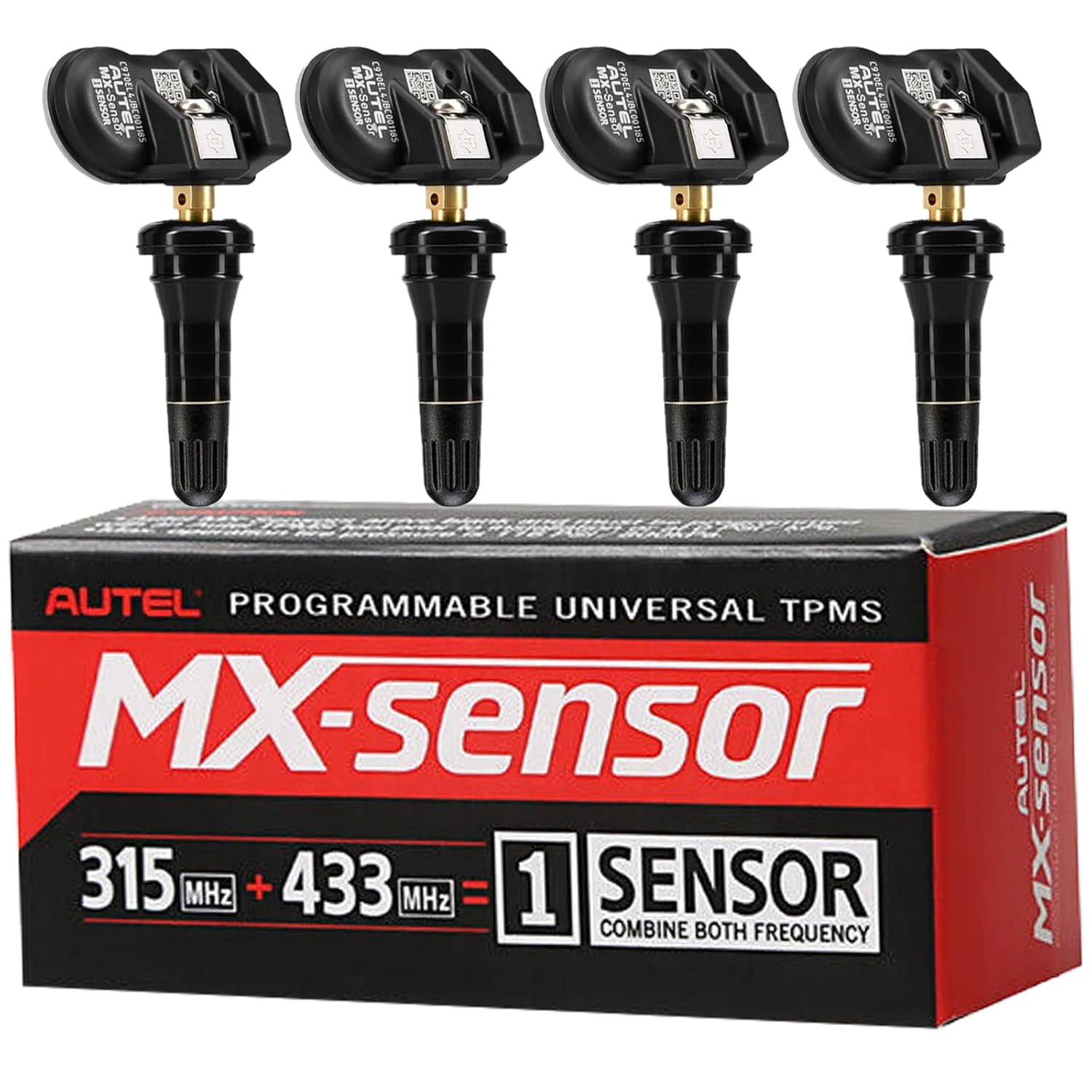 Autel TPMS Sensors 4 Pack MX-Sensors 315/433 mhz Dual Frequency Universal TPMS Sensor Replacement for 99% Vehicles, Programmable by Autel TPMS Tool (Rubber Valve)
