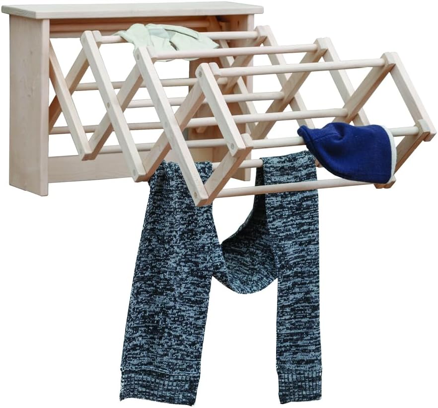 Pennsylvania Woodworks Large Wall Clothes Drying Rack ~ Heavy Duty Solid Maple Hardwood, Folding, Collapses to 25