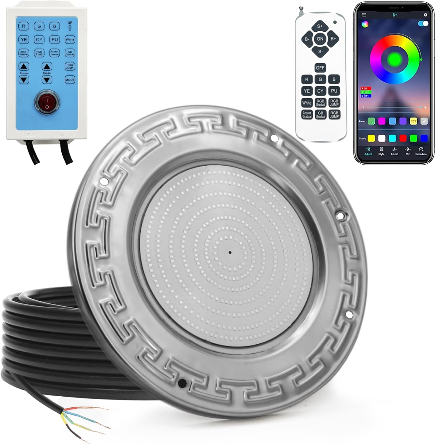 Pool Lights for Inground Pool, 60W 10 Inch LED Inground Pool Light with Controller, Remote and APP Control for Wet Niche, Color Changing Underwater Swimming Pool Lights with 50 Foot Cord