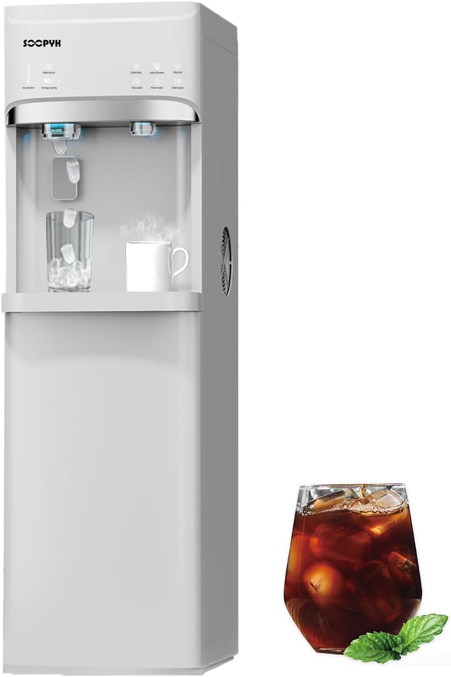 Bottom Load Water Cooler with Ice Maker, 3 Temps, 22lbs Daily, White