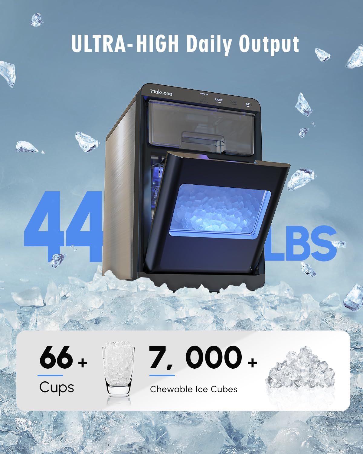 Maksone Nugget Ice Maker 44lbs/24H App Control Sonic Ice