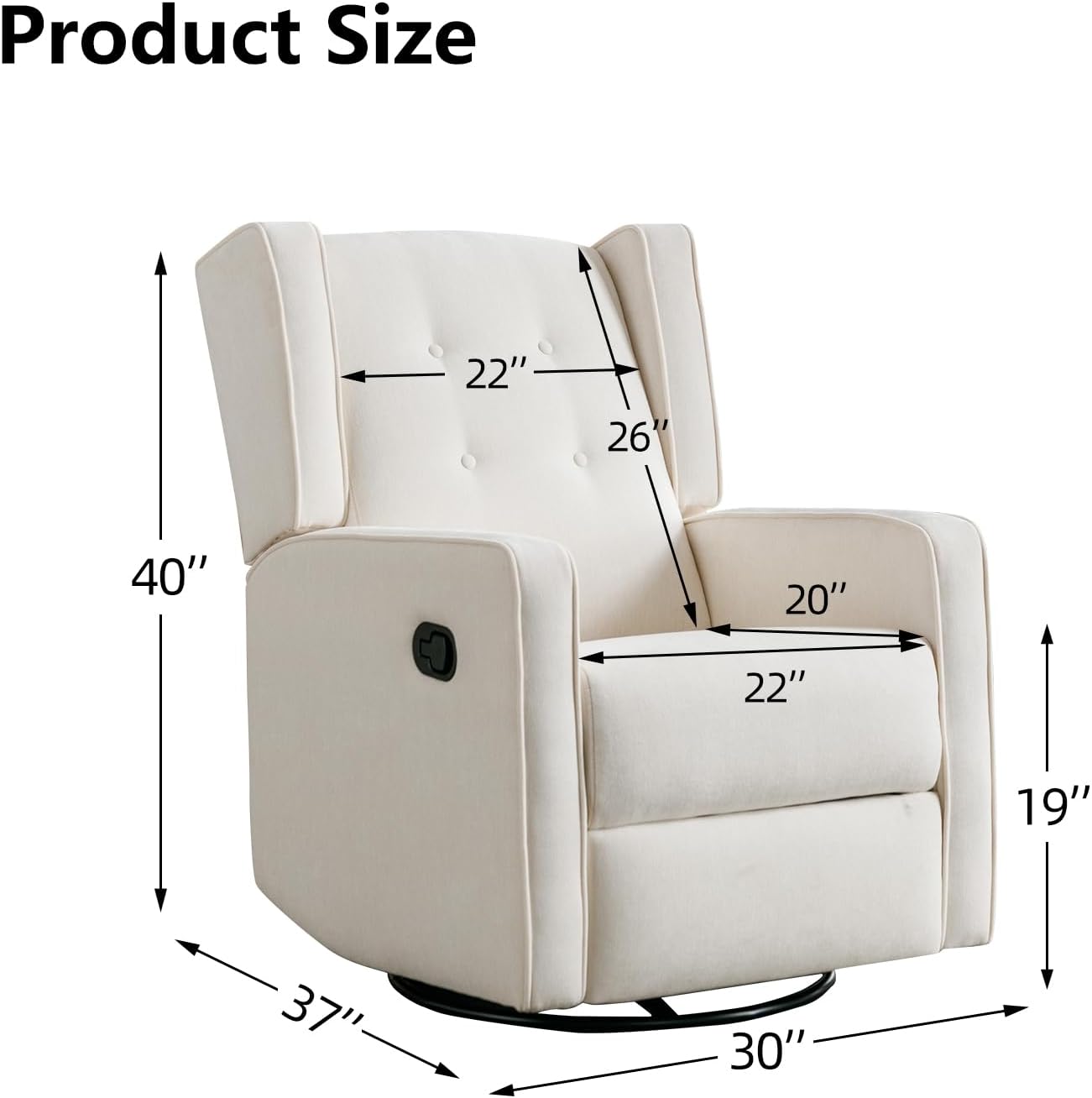 Swivel Rocker Recliner Chair, Nursery Glider, Manual Recline, White