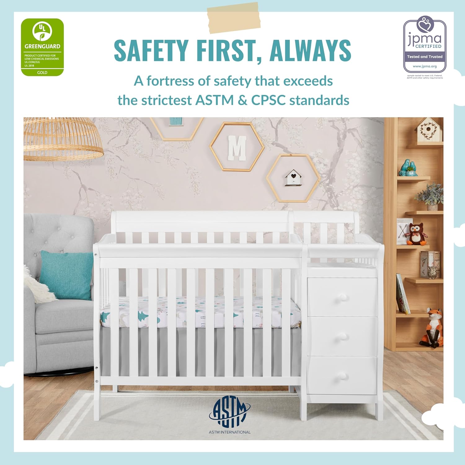 Dream On Me Jayden 4-in-1 Mini Crib & Changer with Storage, White