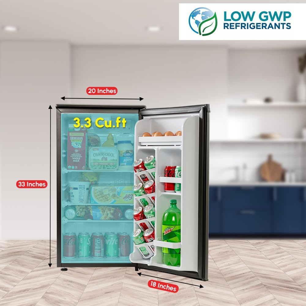 E-Star 3.3 Cu.Ft Mini Fridge, Auto Defrost, Single Door