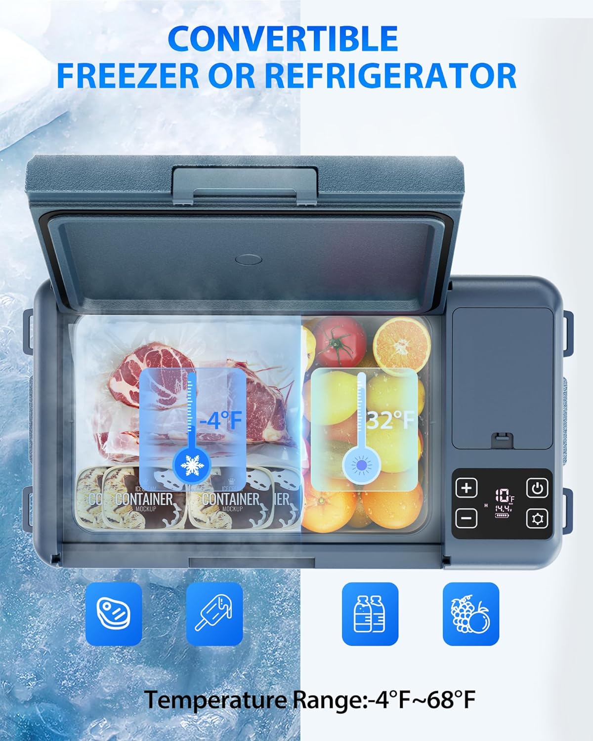 Aeitto 12V Car Refrigerator, 30Qt, Portable Cooler, AC/DC
