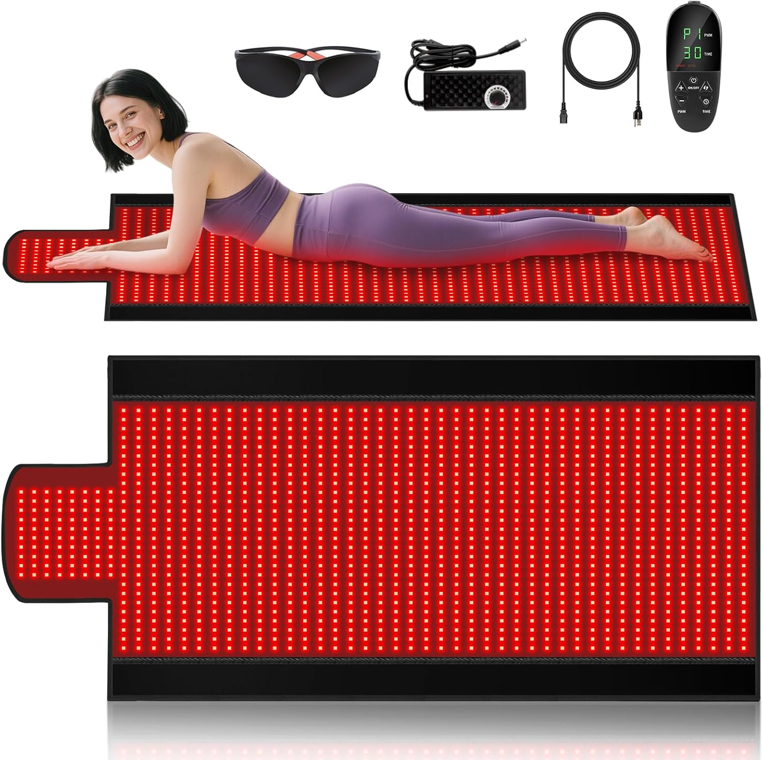 Full Body Red Light Therapy Mat, 1370 LEDs, Leather, Adjustable Timer