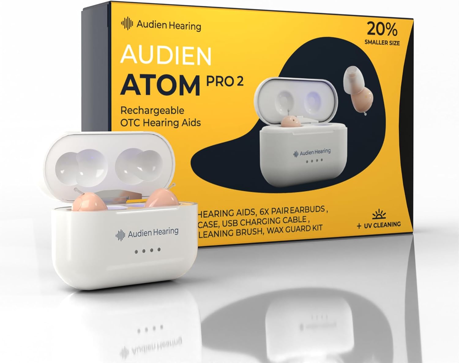 Audien ATOM PRO 2 Wireless Rechargeable Hearing Aid, Invisible