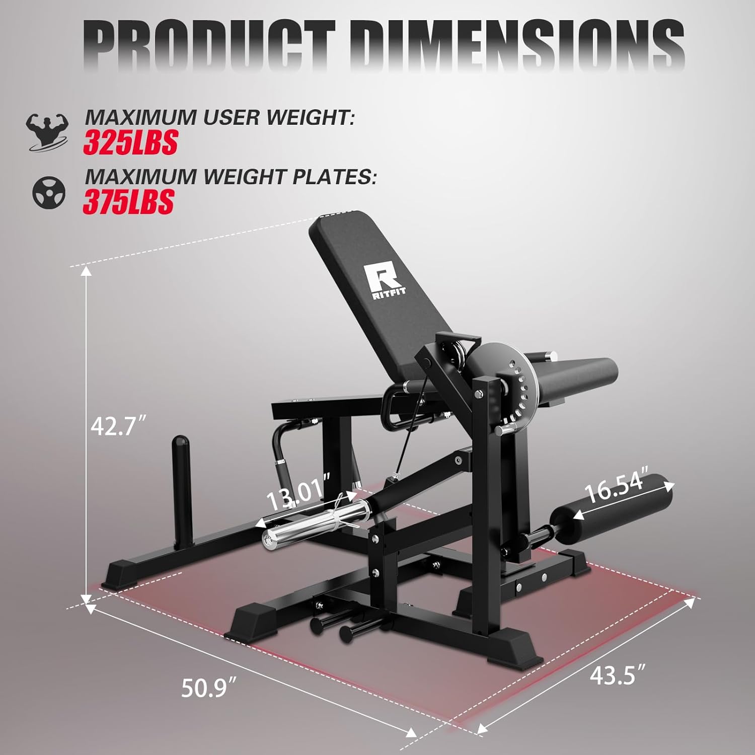 RITFIT Leg Extension & Curl Machine, 700lb, Home Gym Compatible