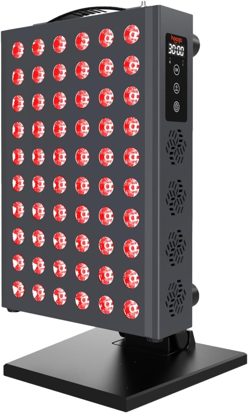 Hooga PRO300 Red Light Therapy Panel, 60 LEDs, Timer & Stand