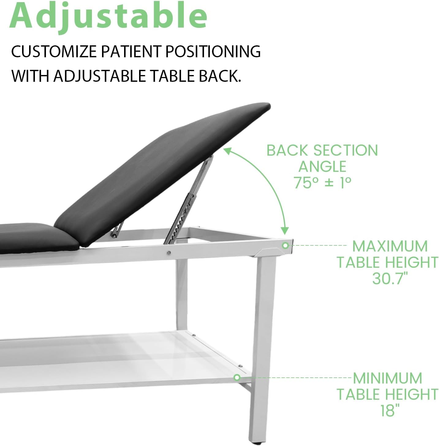 Adjustable Exam Table, Paper Roll Dispenser, 400 LBS Capacity