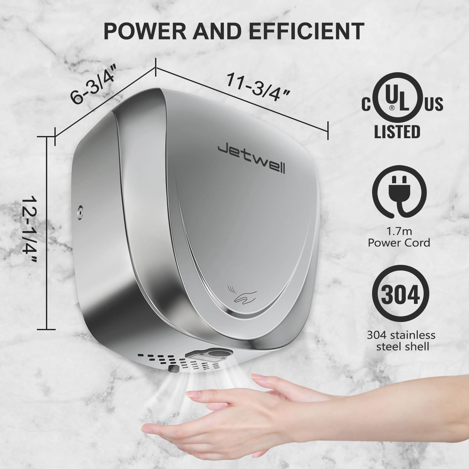 JETWELL 2-Pack Commercial Hand Dryer with HEPA Filter, Stainless Steel