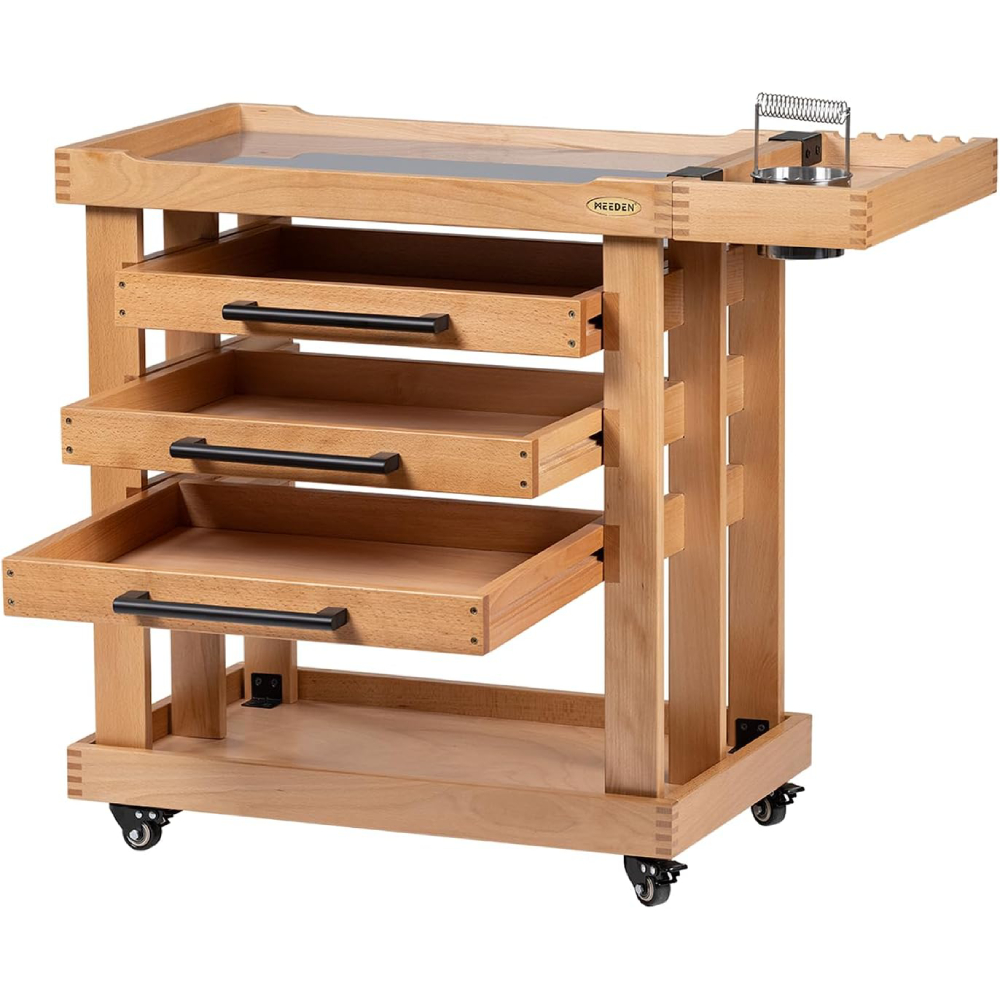 MEEDEN 5-Tier Art Supplies Storage Cart, Beech Wood, 3 Drawers