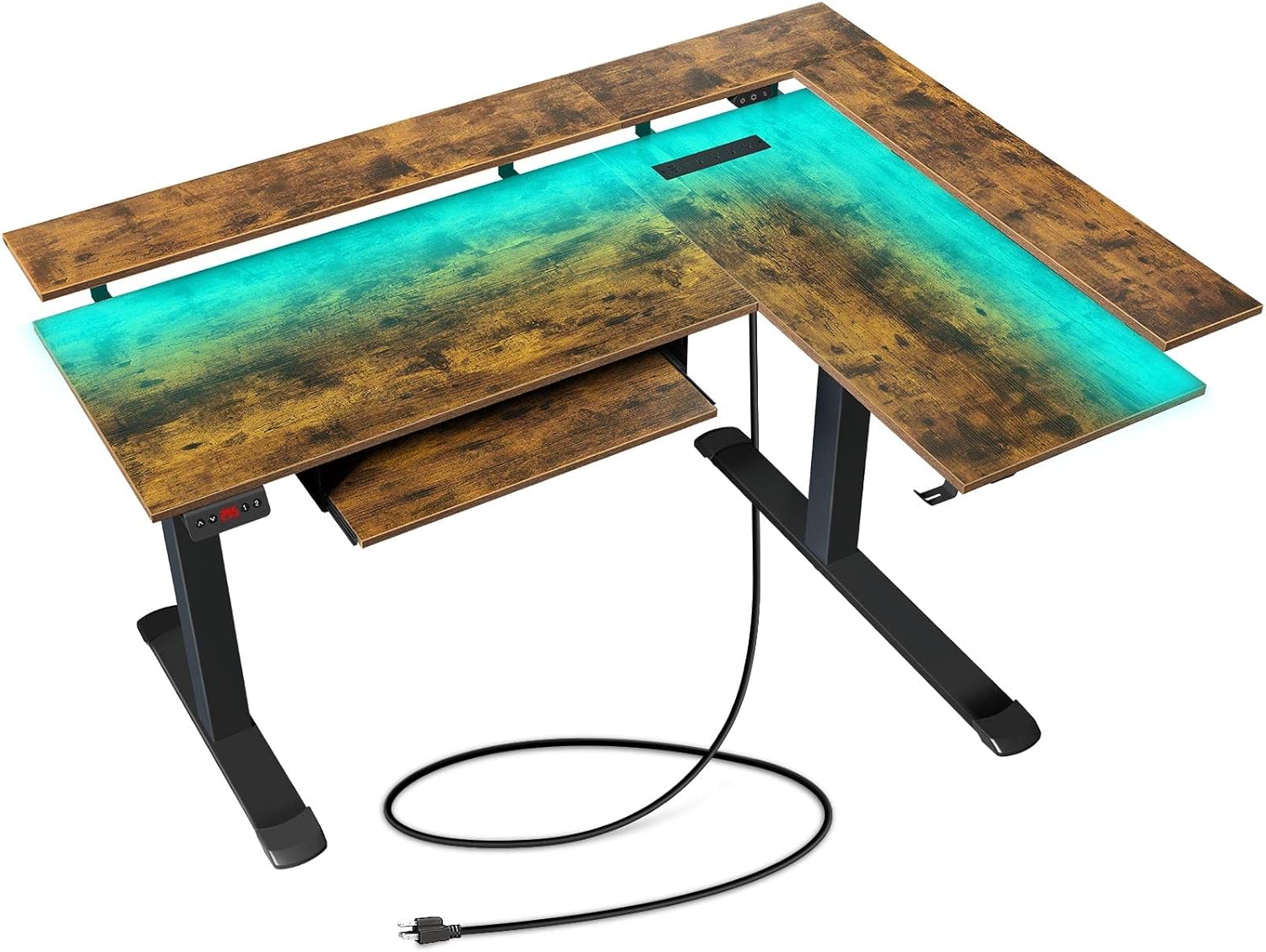 Rolanstar L-Shaped Electric Standing Desk, LED, Dual Motor, 61.2