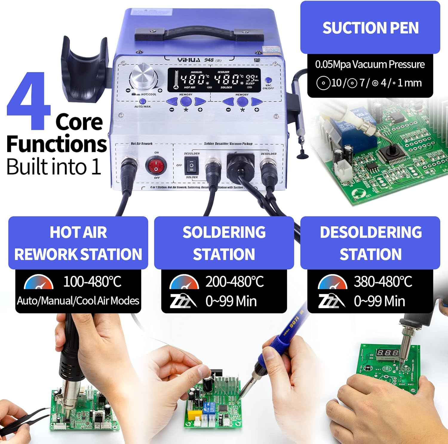YIHUA 948-II 4-in-1 Soldering Station with Suction Tin Gun
