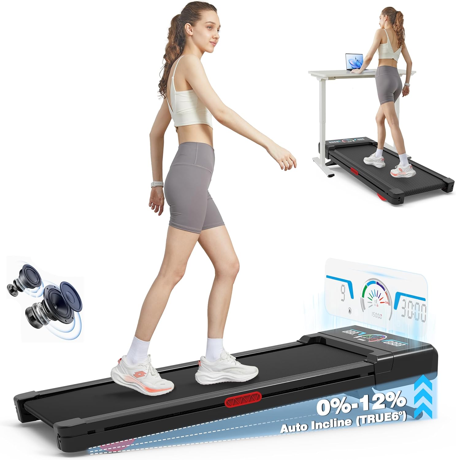 Walking Pad Treadmill 12% Incline 450lbs RGB LED Bluetooth