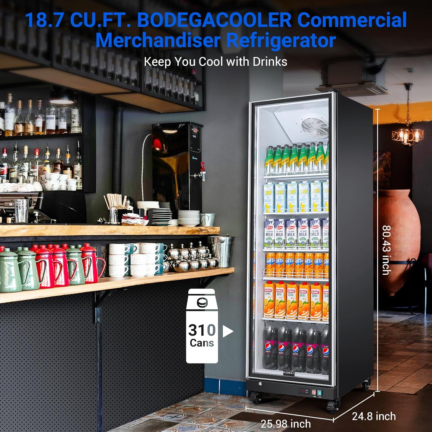 BODEGACOOLER Beverage Refrigerator 18.1 Cu.Ft Glass Door LED