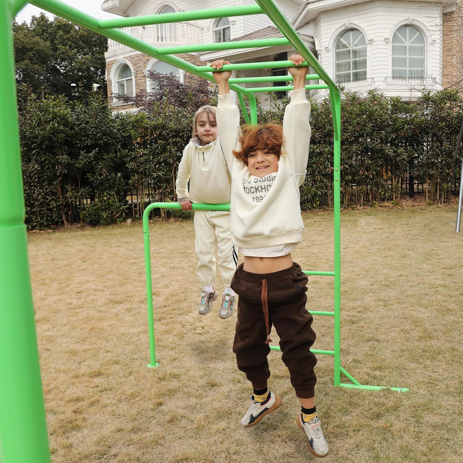 Outdoor Monkey Bar Set with Climbing Frame, Green