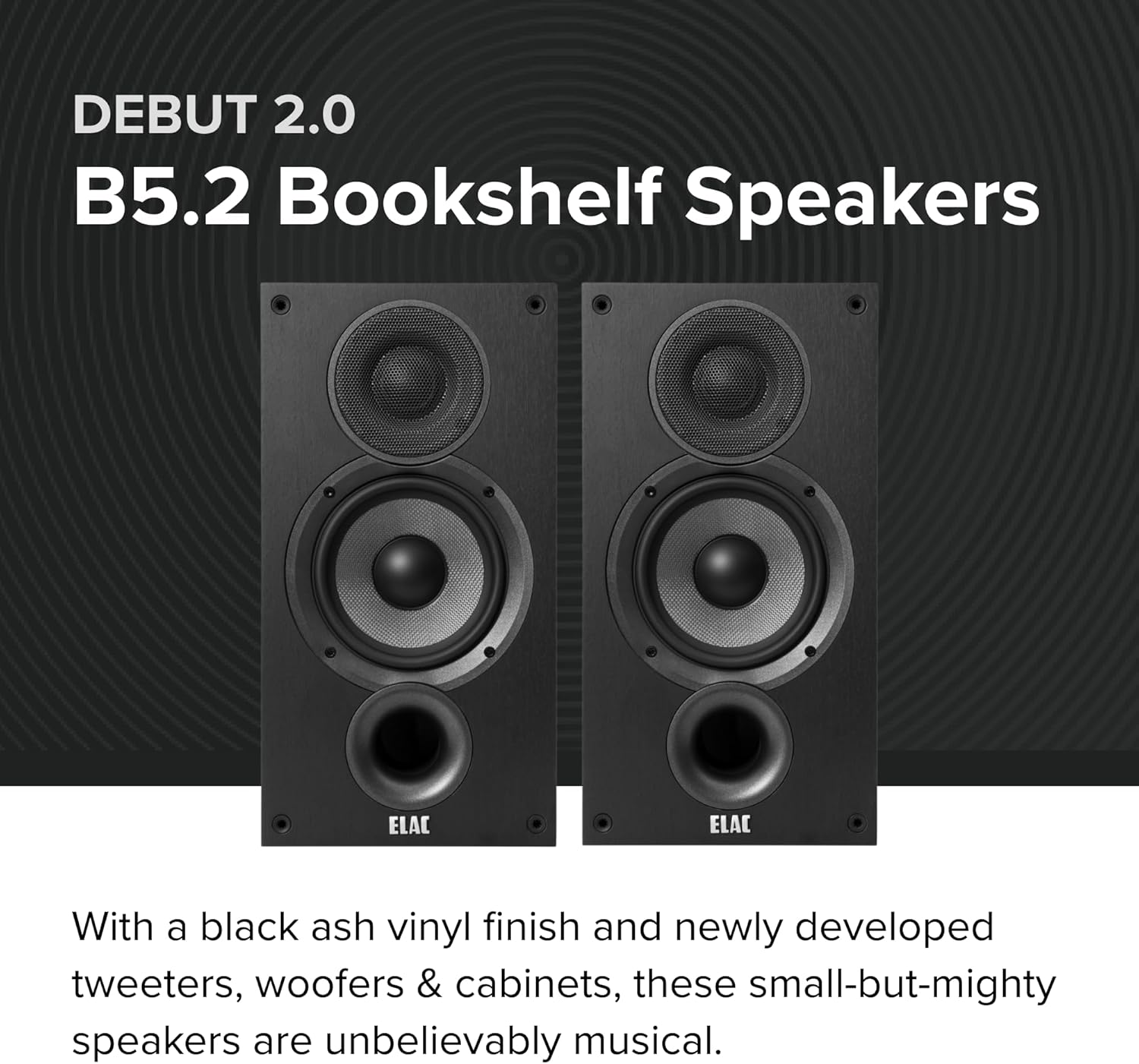ELAC Debut 2.0 B5.2 Bookshelf Speakers, Pair, Black