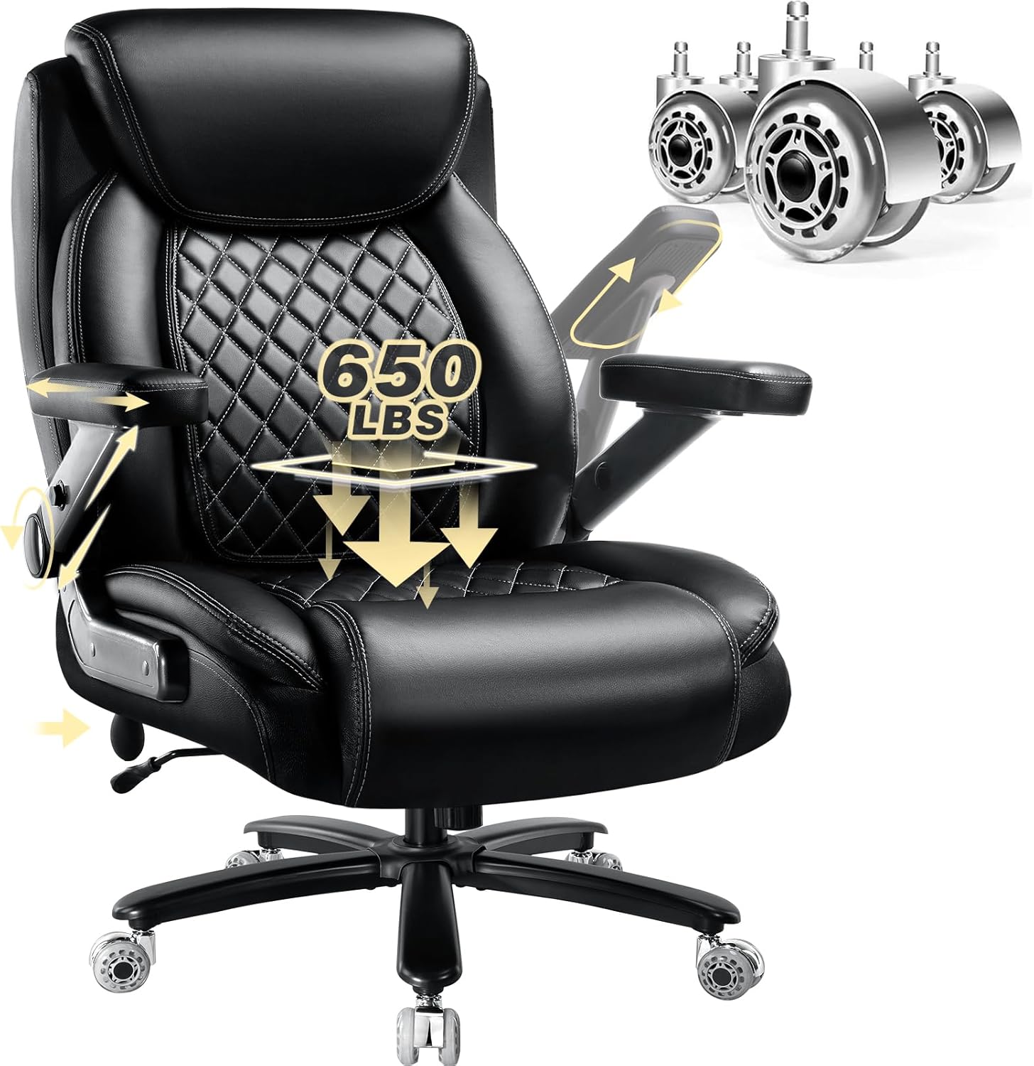 Big & Tall Office Chair, 650LBS, 5D Arms, Spring Cushion, Lumbar Support