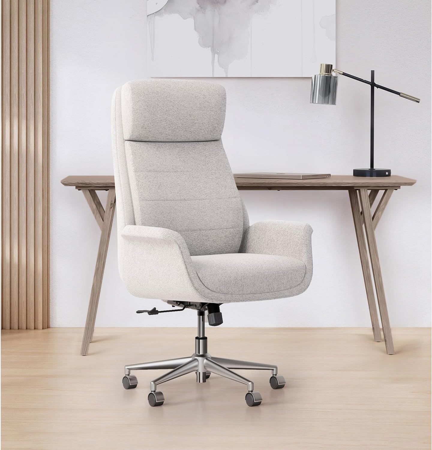 Realspace Pizana Bouclé High-Back Executive Chair, Light Sand