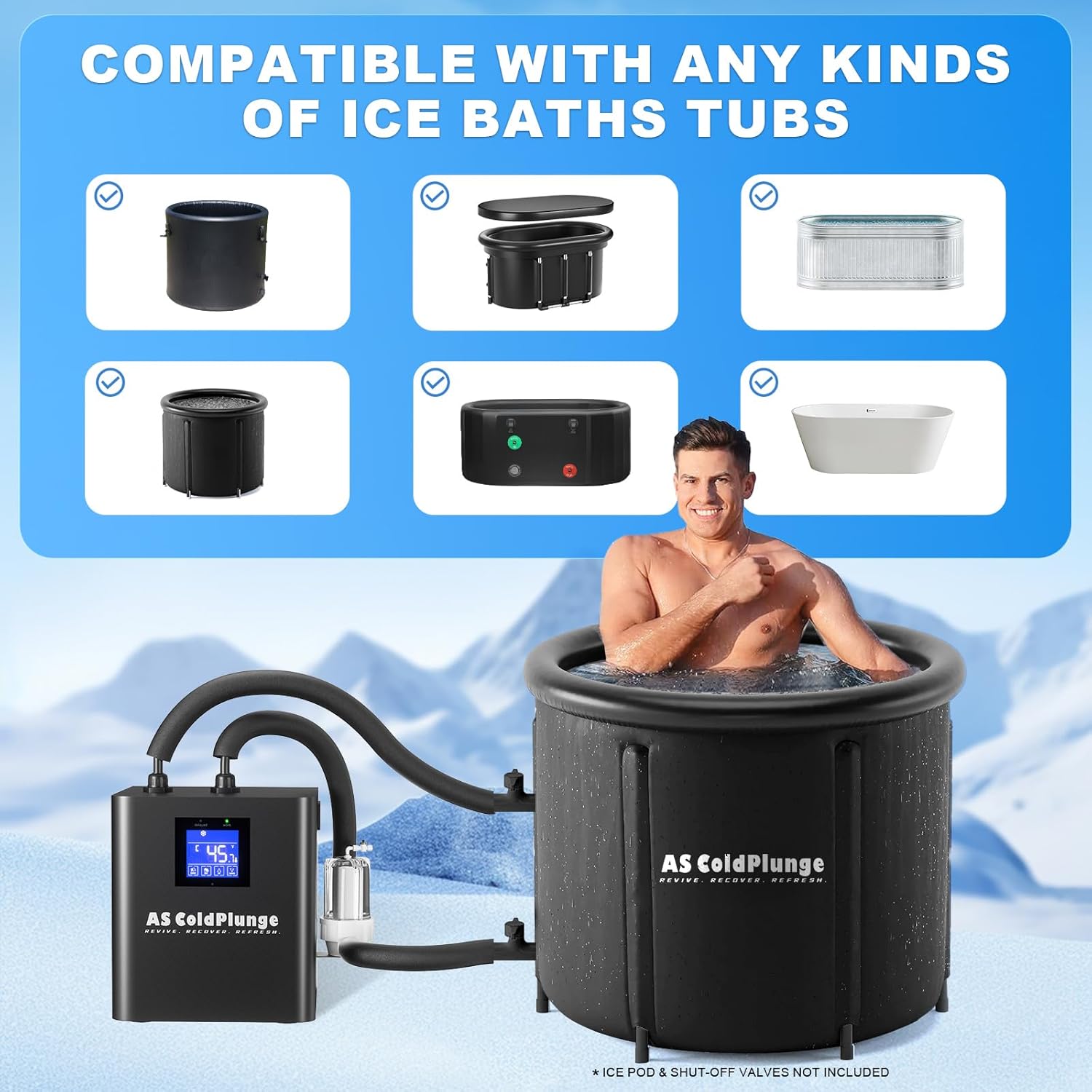Ice Bath Water Chiller, 1/3 HP, External Filter Pump, 110V