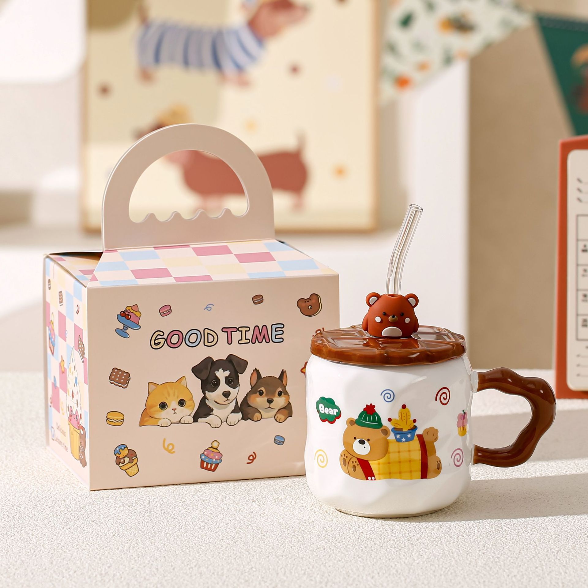 Puppy Pattern Ceramic Mug with Lid