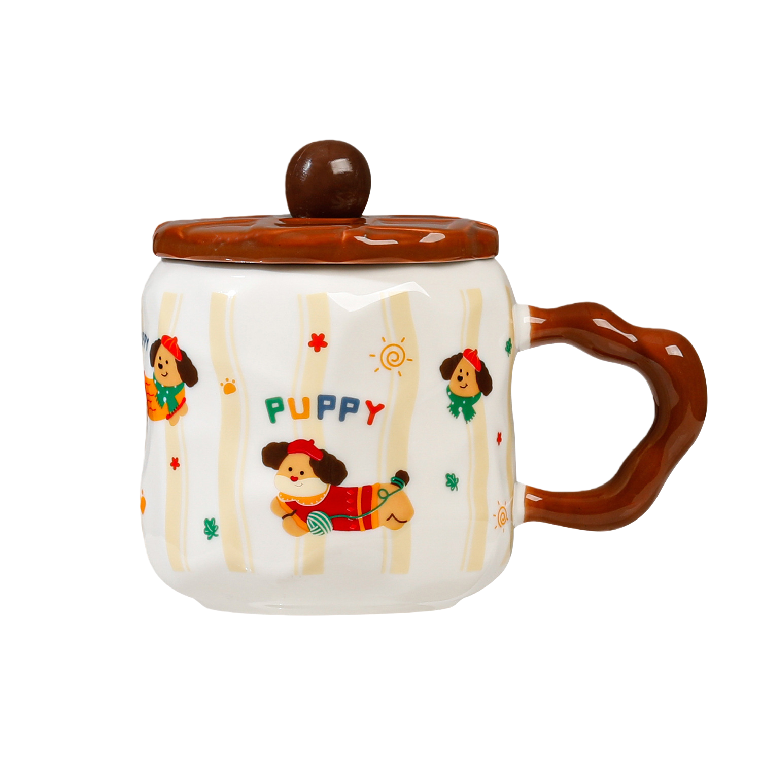 Puppy Pattern Ceramic Mug with Lid